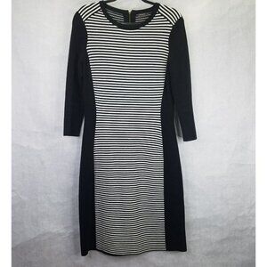 J. McLaughlin Darla Ottoman Sweater Dress Medium 3/4 Sleeve Black/White Striped
